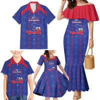 Custom Haiti Football Family Matching Mermaid Dress and Hawaiian Shirt Les Grenadiers Veve Vodou Blue - Wonder Print Shop