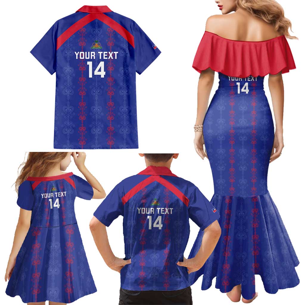Custom Haiti Football Family Matching Mermaid Dress and Hawaiian Shirt Les Grenadiers Veve Vodou Blue - Wonder Print Shop