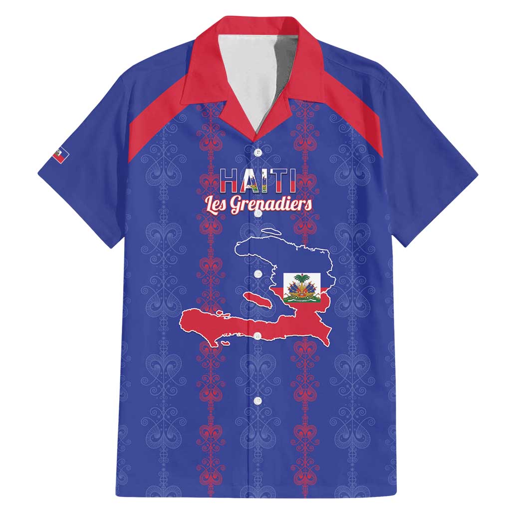 Custom Haiti Football Family Matching Mermaid Dress and Hawaiian Shirt Les Grenadiers Veve Vodou Blue - Wonder Print Shop