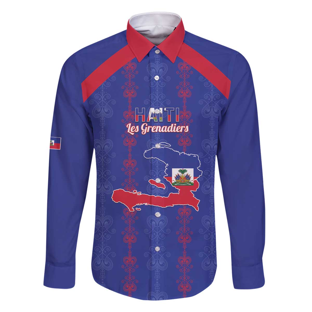 Custom Haiti Football Family Matching Off The Shoulder Long Sleeve Dress and Hawaiian Shirt Les Grenadiers Veve Vodou Blue - Wonder Print Shop