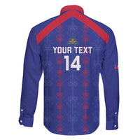 Custom Haiti Football Family Matching Off The Shoulder Long Sleeve Dress and Hawaiian Shirt Les Grenadiers Veve Vodou Blue - Wonder Print Shop