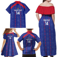 Custom Haiti Football Family Matching Off Shoulder Maxi Dress and Hawaiian Shirt Les Grenadiers Veve Vodou Blue - Wonder Print Shop