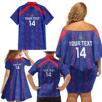 Custom Haiti Football Family Matching Off Shoulder Short Dress and Hawaiian Shirt Les Grenadiers Veve Vodou Blue - Wonder Print Shop