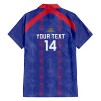 Custom Haiti Football Family Matching Off Shoulder Short Dress and Hawaiian Shirt Les Grenadiers Veve Vodou Blue - Wonder Print Shop