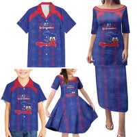 Custom Haiti Football Family Matching Puletasi and Hawaiian Shirt Les Grenadiers Veve Vodou Blue - Wonder Print Shop