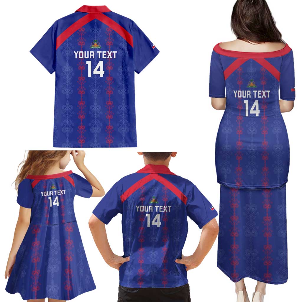 Custom Haiti Football Family Matching Puletasi and Hawaiian Shirt Les Grenadiers Veve Vodou Blue - Wonder Print Shop