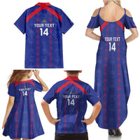 Custom Haiti Football Family Matching Summer Maxi Dress and Hawaiian Shirt Les Grenadiers Veve Vodou Blue - Wonder Print Shop