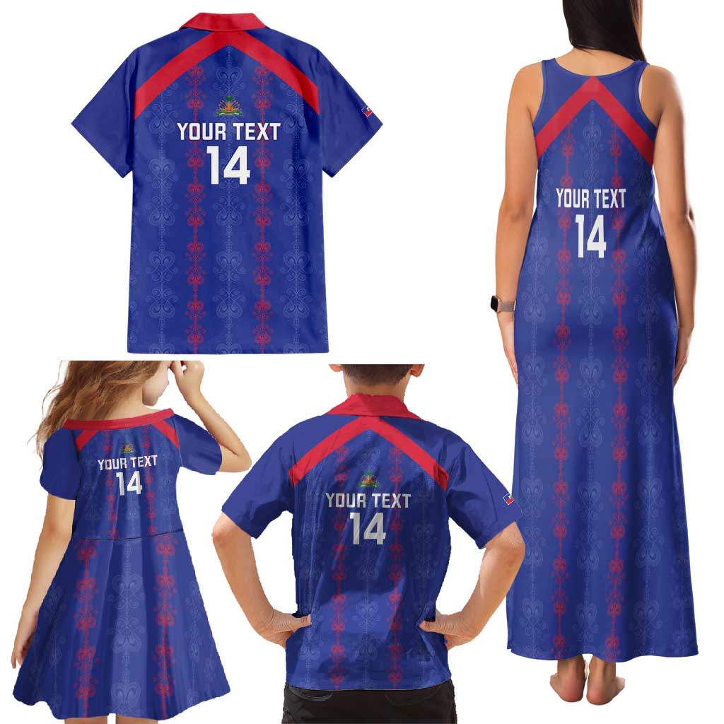 Custom Haiti Football Family Matching Tank Maxi Dress and Hawaiian Shirt Les Grenadiers Veve Vodou Blue - Wonder Print Shop