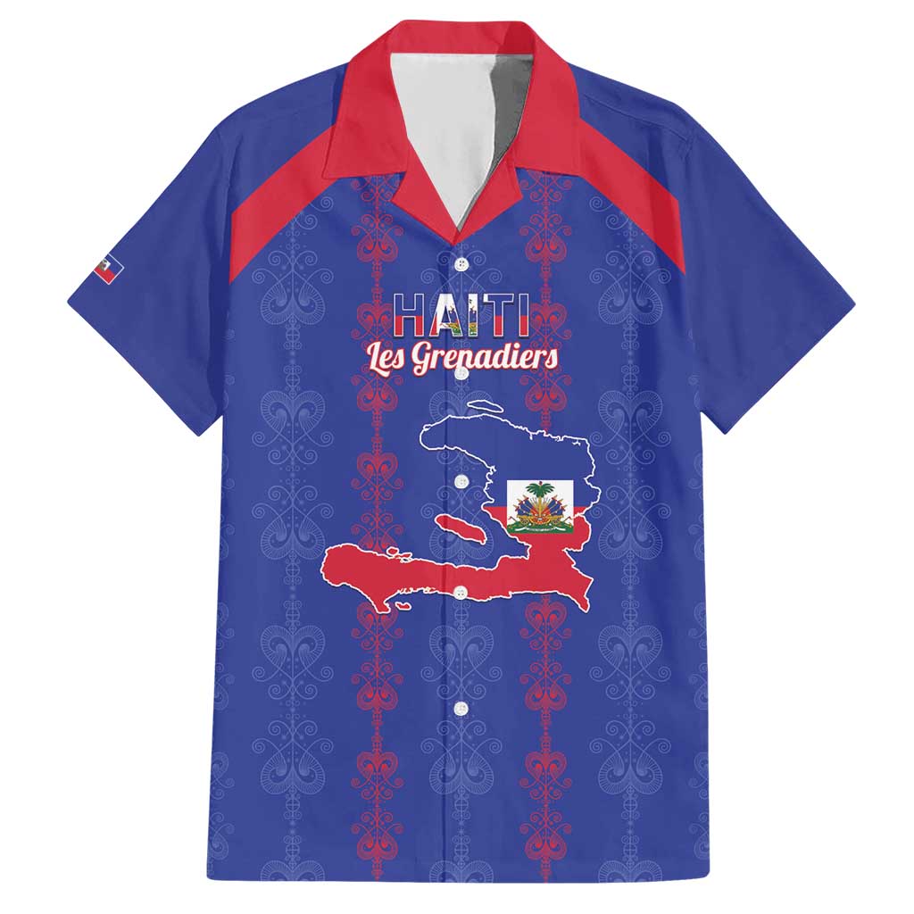 Custom Haiti Football Hawaiian Shirt Les Grenadiers Veve Vodou Blue - Wonder Print Shop