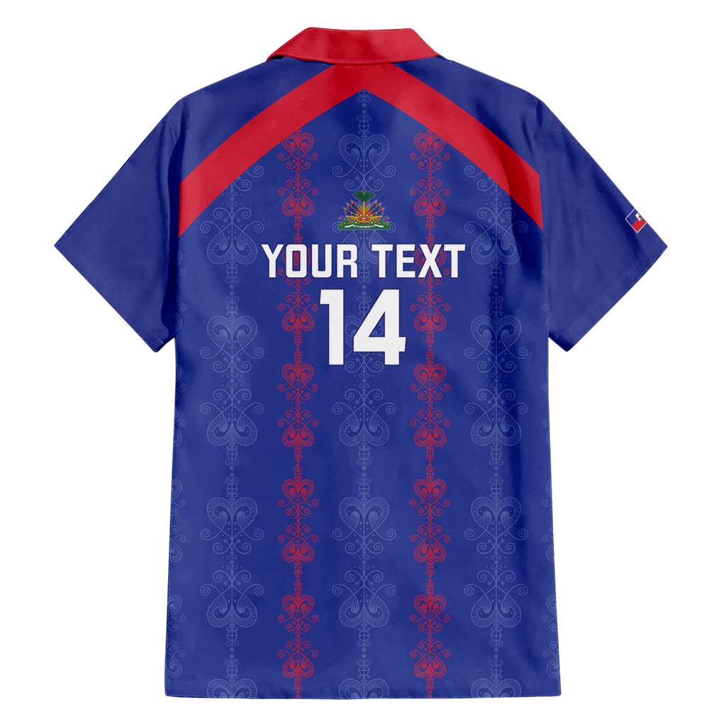 Custom Haiti Football Hawaiian Shirt Les Grenadiers Veve Vodou Blue - Wonder Print Shop