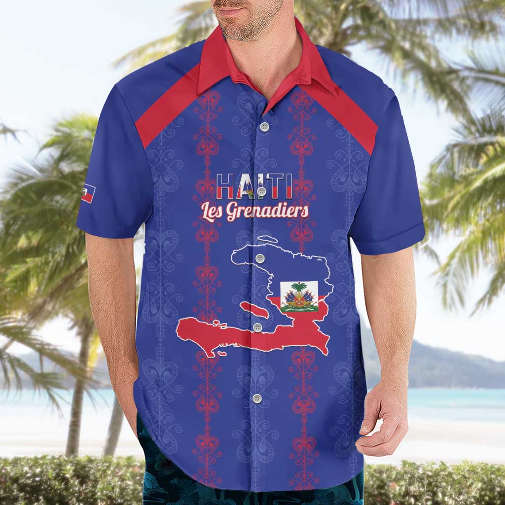 Custom Haiti Football Hawaiian Shirt Les Grenadiers Veve Vodou Blue - Wonder Print Shop
