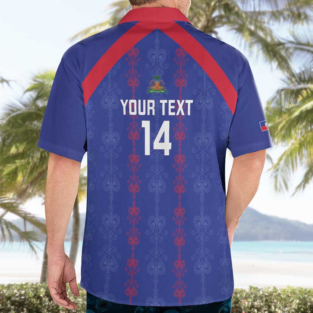 Custom Haiti Football Hawaiian Shirt Les Grenadiers Veve Vodou Blue - Wonder Print Shop