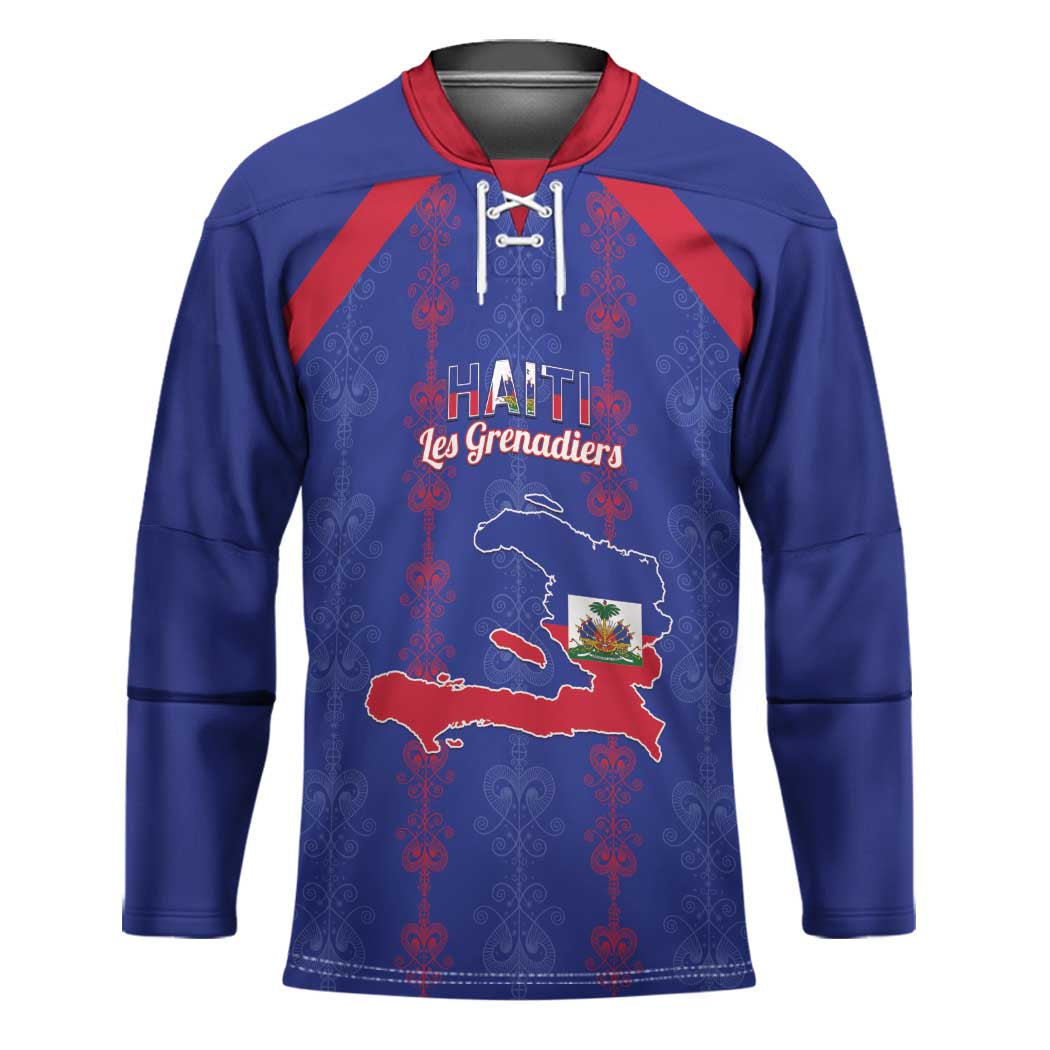Custom Haiti Football Hockey Jersey Les Grenadiers Veve Vodou Blue - Wonder Print Shop