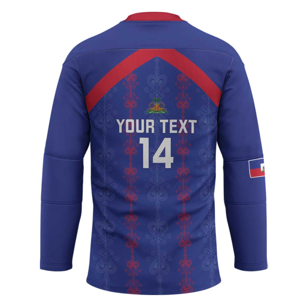 Custom Haiti Football Hockey Jersey Les Grenadiers Veve Vodou Blue - Wonder Print Shop