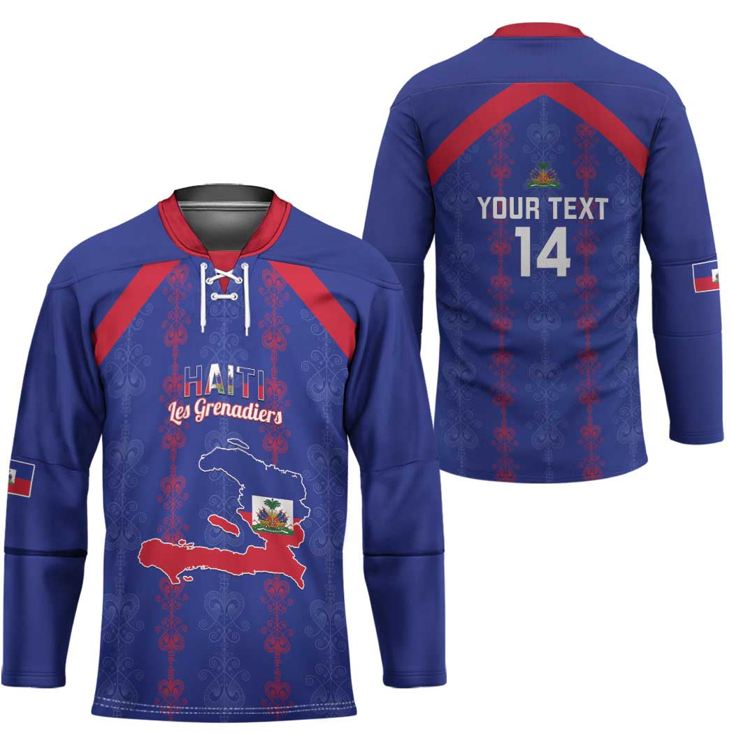 Custom Haiti Football Hockey Jersey Les Grenadiers Veve Vodou Blue - Wonder Print Shop