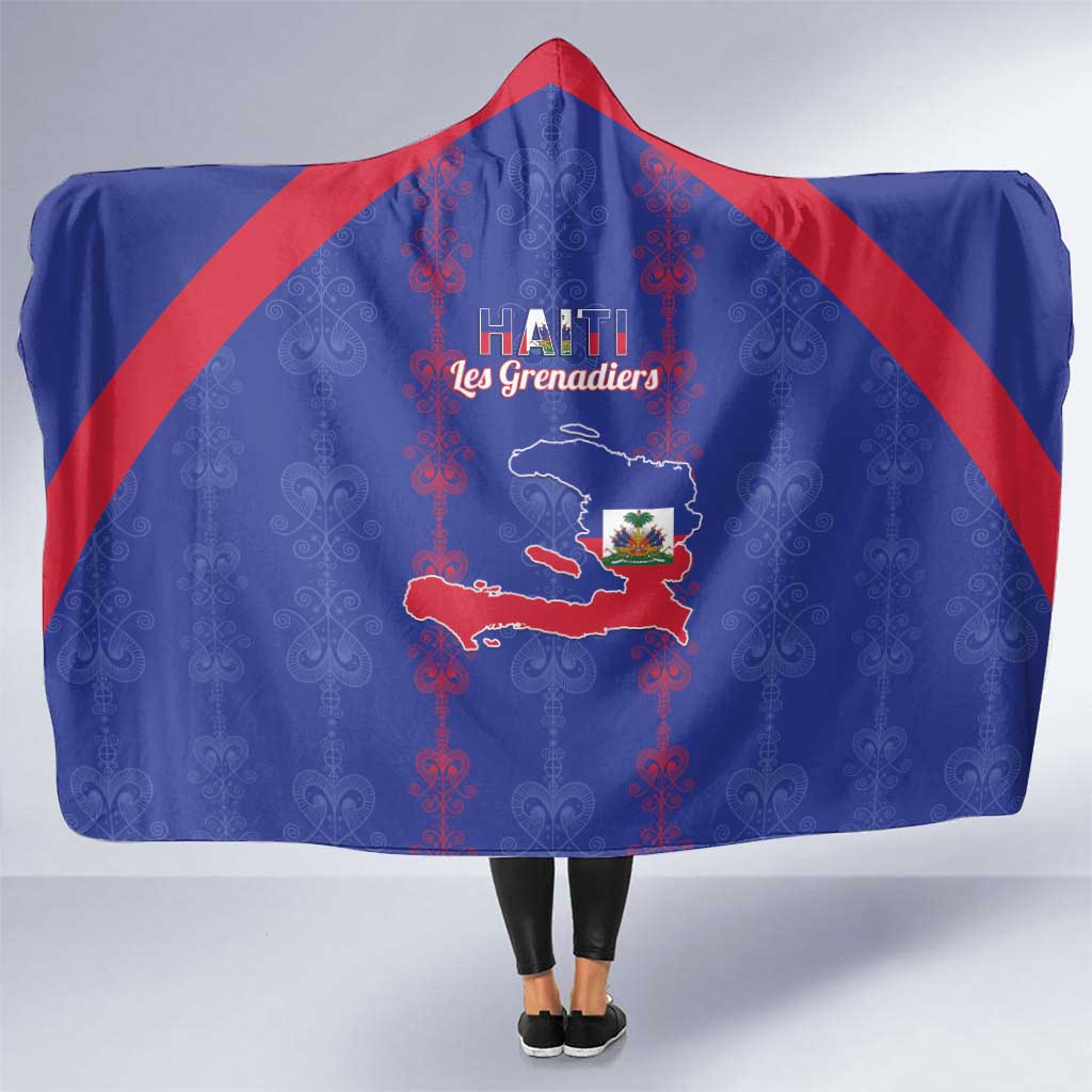 Haiti Football Hooded Blanket Les Grenadiers Veve Vodou Blue - Wonder Print Shop
