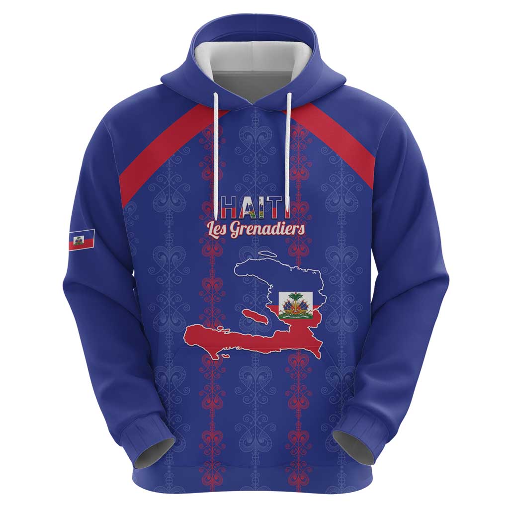 Custom Haiti Football Hoodie Les Grenadiers Veve Vodou Blue - Wonder Print Shop