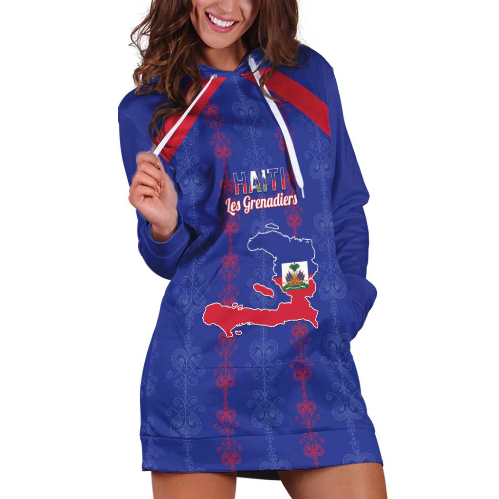 Custom Haiti Football Hoodie Dress Les Grenadiers Veve Vodou Blue - Wonder Print Shop