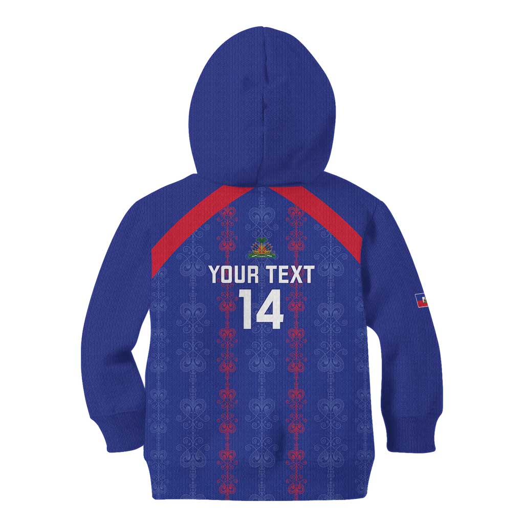 Custom Haiti Football Kid Hoodie Les Grenadiers Veve Vodou Blue - Wonder Print Shop