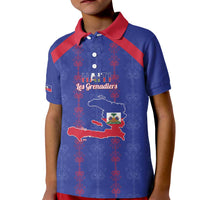 Custom Haiti Football Kid Polo Shirt Les Grenadiers Veve Vodou Blue - Wonder Print Shop