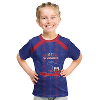 Custom Haiti Football Kid T Shirt Les Grenadiers Veve Vodou Blue - Wonder Print Shop