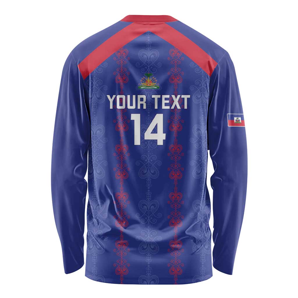 Custom Haiti Football Long Sleeve Shirt Les Grenadiers Veve Vodou Blue - Wonder Print Shop