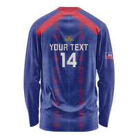 Custom Haiti Football Long Sleeve Shirt Les Grenadiers Veve Vodou Blue - Wonder Print Shop