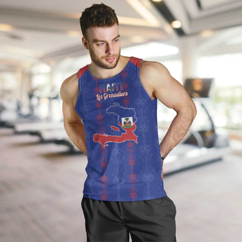 Custom Haiti Football Men Tank Top Les Grenadiers Veve Vodou Blue - Wonder Print Shop