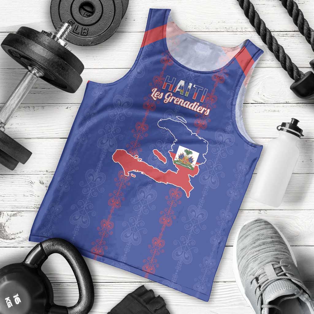 Custom Haiti Football Men Tank Top Les Grenadiers Veve Vodou Blue - Wonder Print Shop