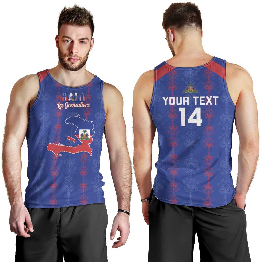 Custom Haiti Football Men Tank Top Les Grenadiers Veve Vodou Blue - Wonder Print Shop