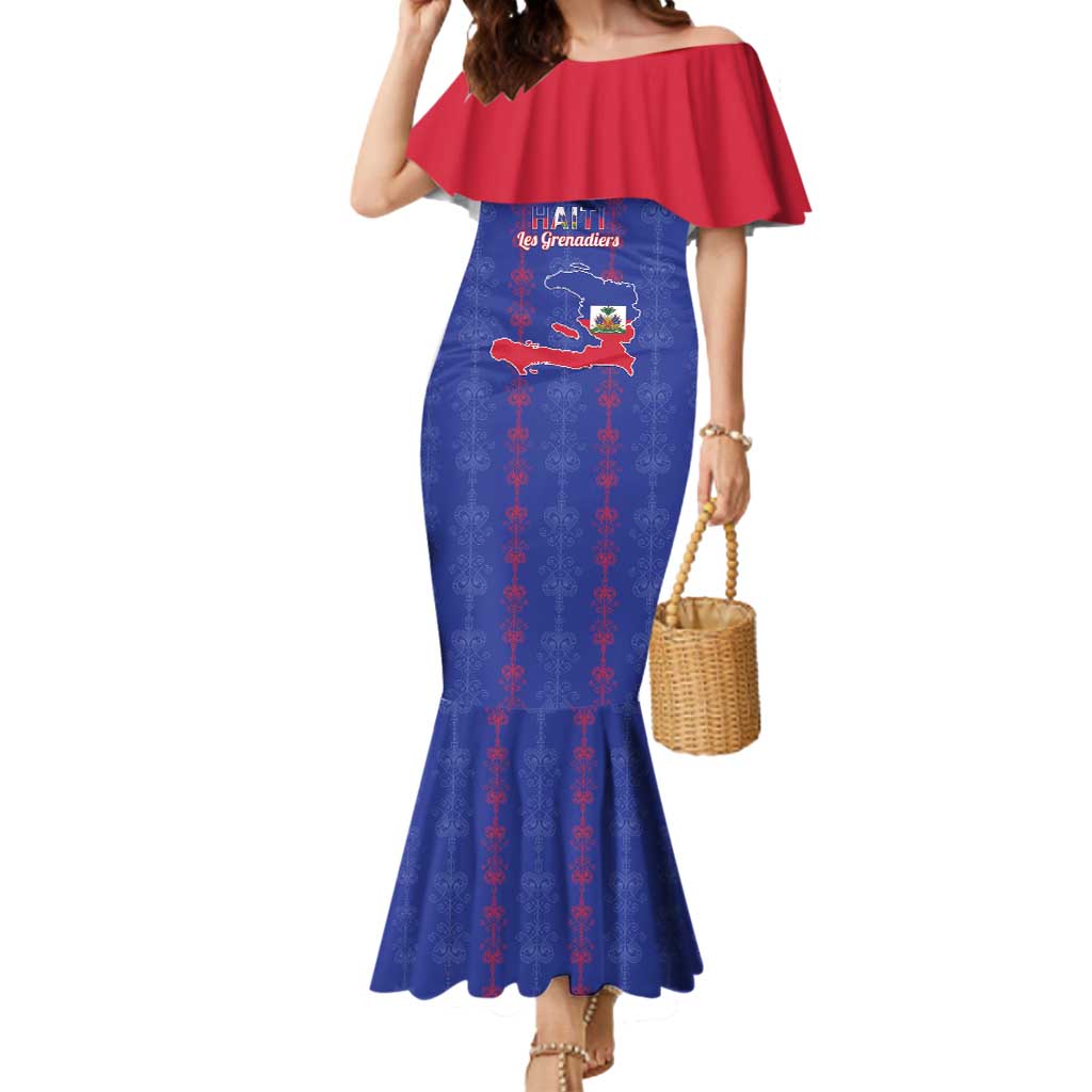 Custom Haiti Football Mermaid Dress Les Grenadiers Veve Vodou Blue - Wonder Print Shop