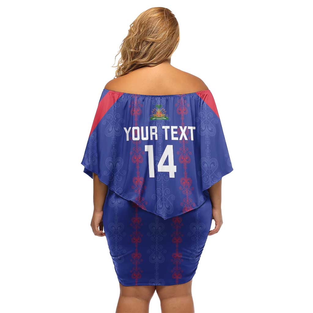 Custom Haiti Football Off Shoulder Short Dress Les Grenadiers Veve Vodou Blue - Wonder Print Shop