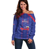 Custom Haiti Football Off Shoulder Sweater Les Grenadiers Veve Vodou Blue - Wonder Print Shop