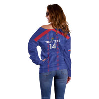 Custom Haiti Football Off Shoulder Sweater Les Grenadiers Veve Vodou Blue - Wonder Print Shop