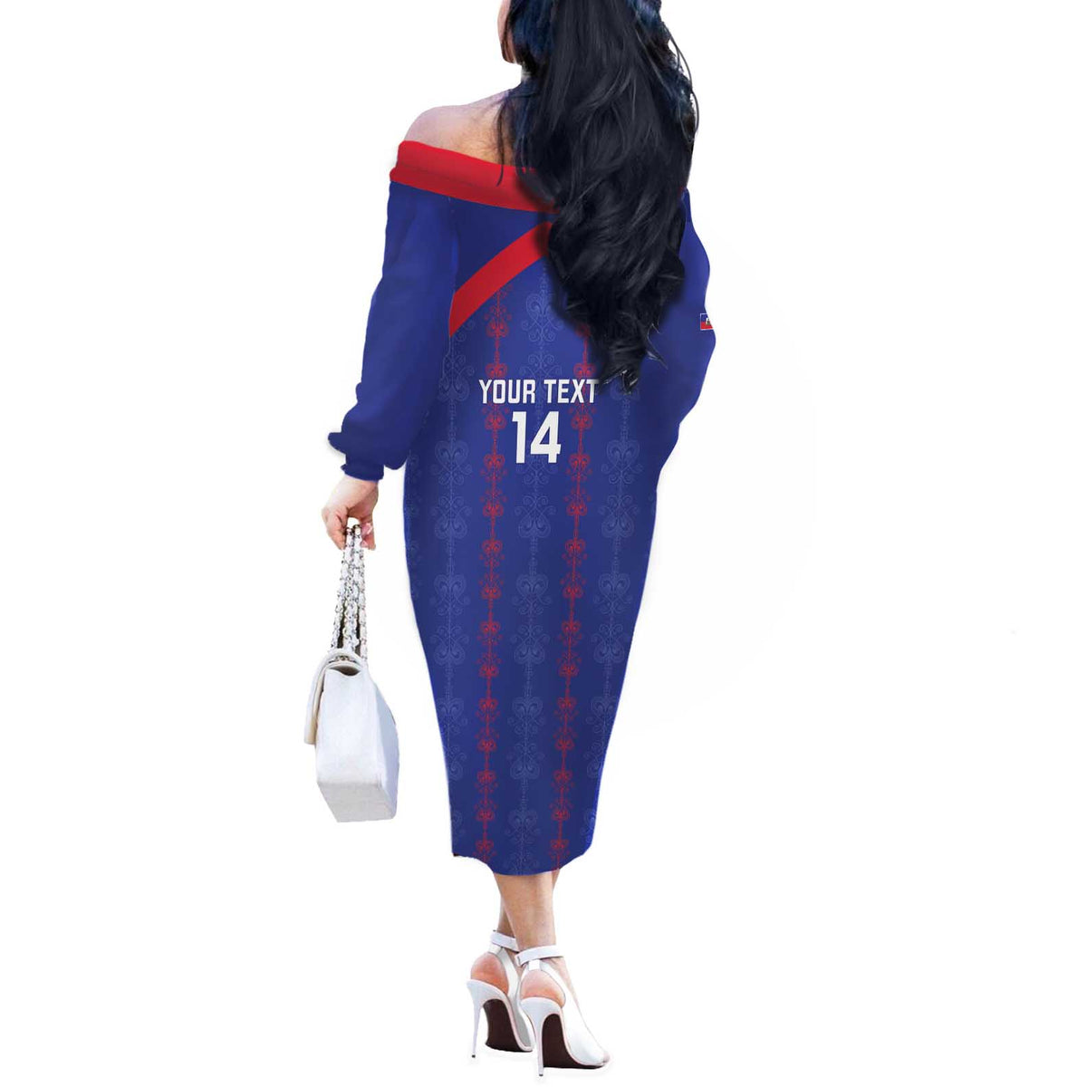 Custom Haiti Football Off The Shoulder Long Sleeve Dress Les Grenadiers Veve Vodou Blue - Wonder Print Shop