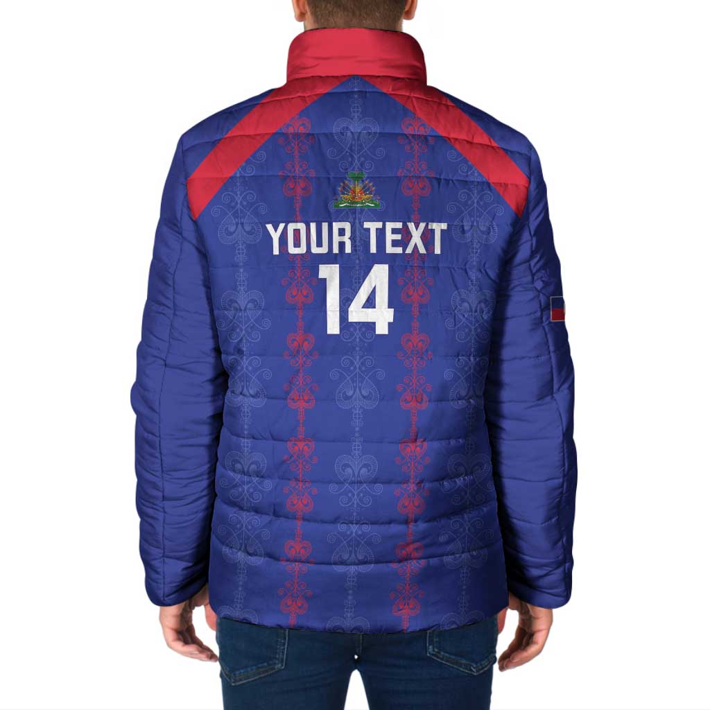 Custom Haiti Football Padded Jacket Les Grenadiers Veve Vodou Blue - Wonder Print Shop