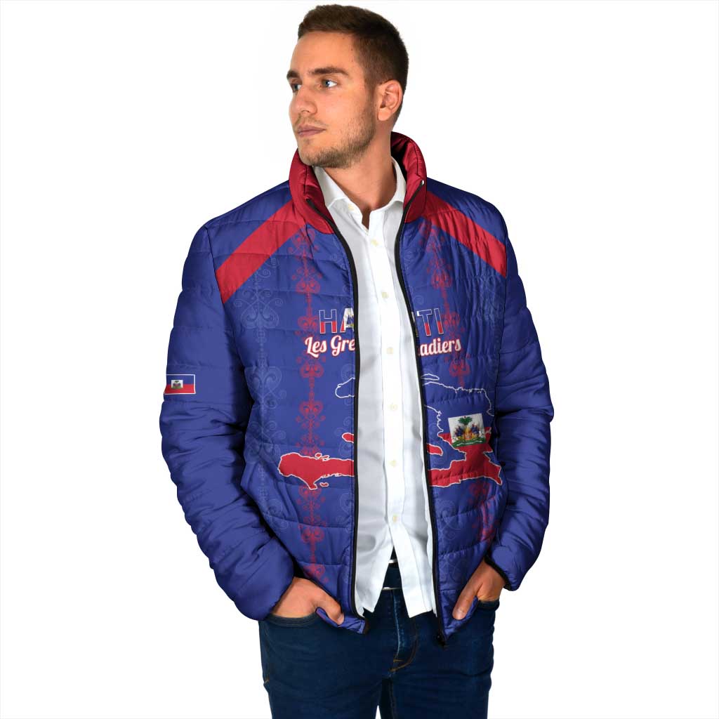 Custom Haiti Football Padded Jacket Les Grenadiers Veve Vodou Blue - Wonder Print Shop