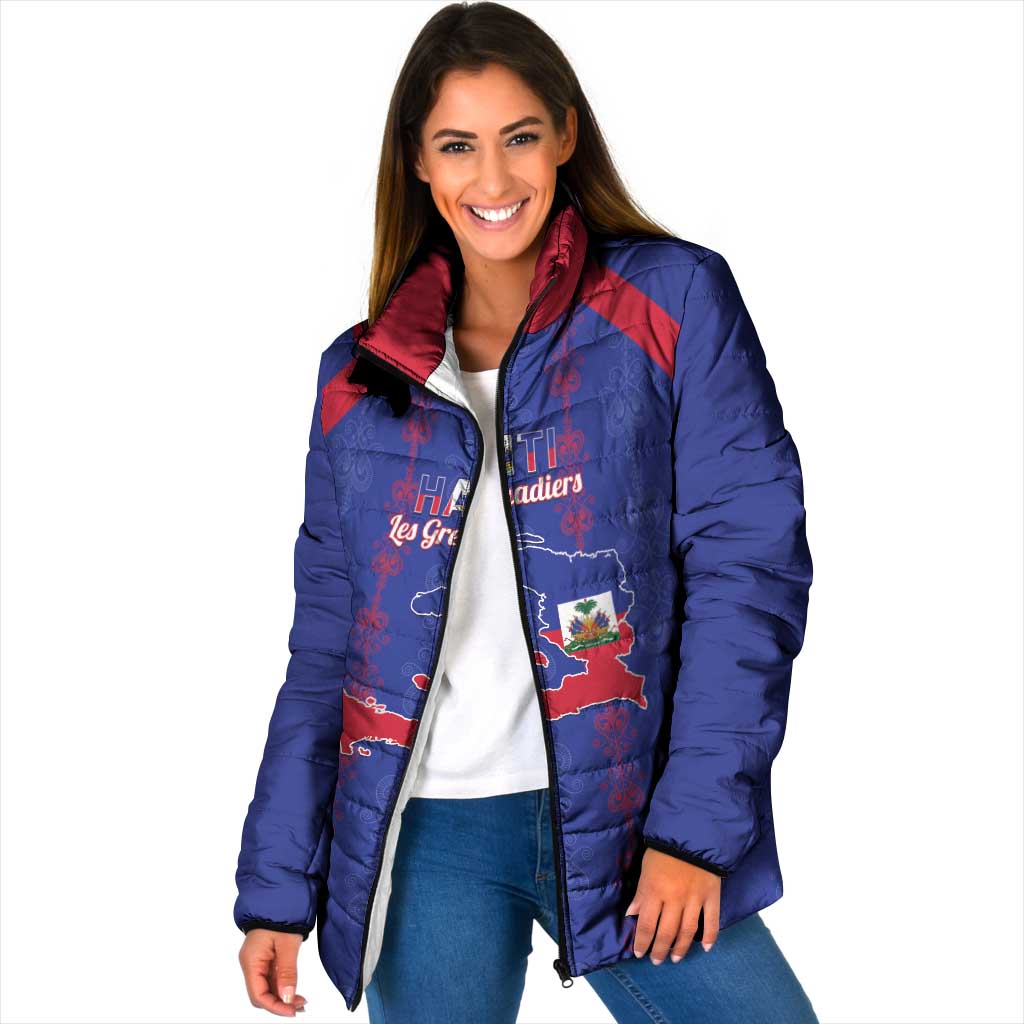 Custom Haiti Football Padded Jacket Les Grenadiers Veve Vodou Blue - Wonder Print Shop