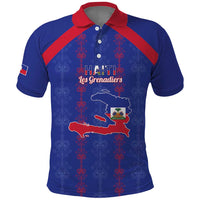 Custom Haiti Football Polo Shirt Les Grenadiers Veve Vodou Blue - Wonder Print Shop