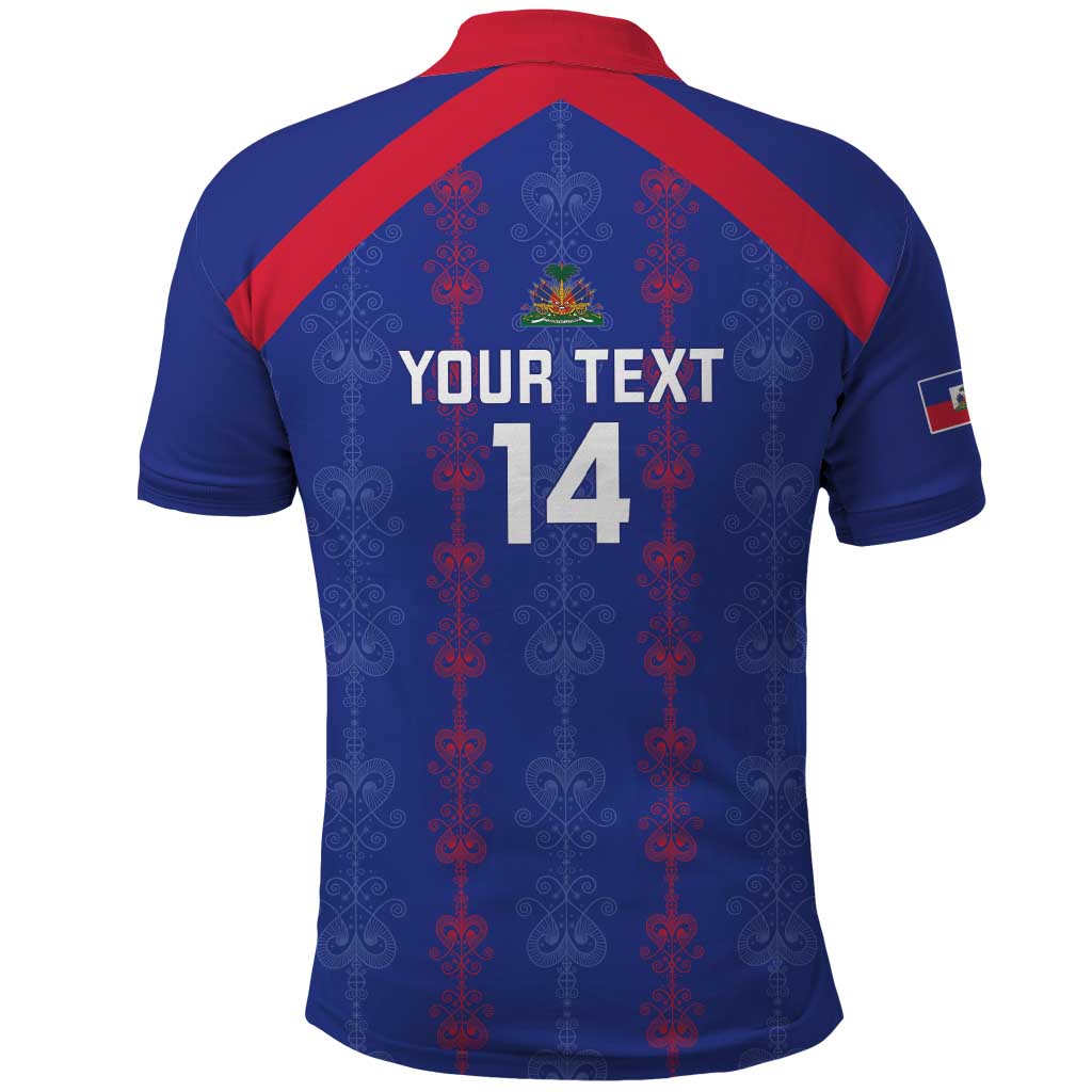 Custom Haiti Football Polo Shirt Les Grenadiers Veve Vodou Blue - Wonder Print Shop