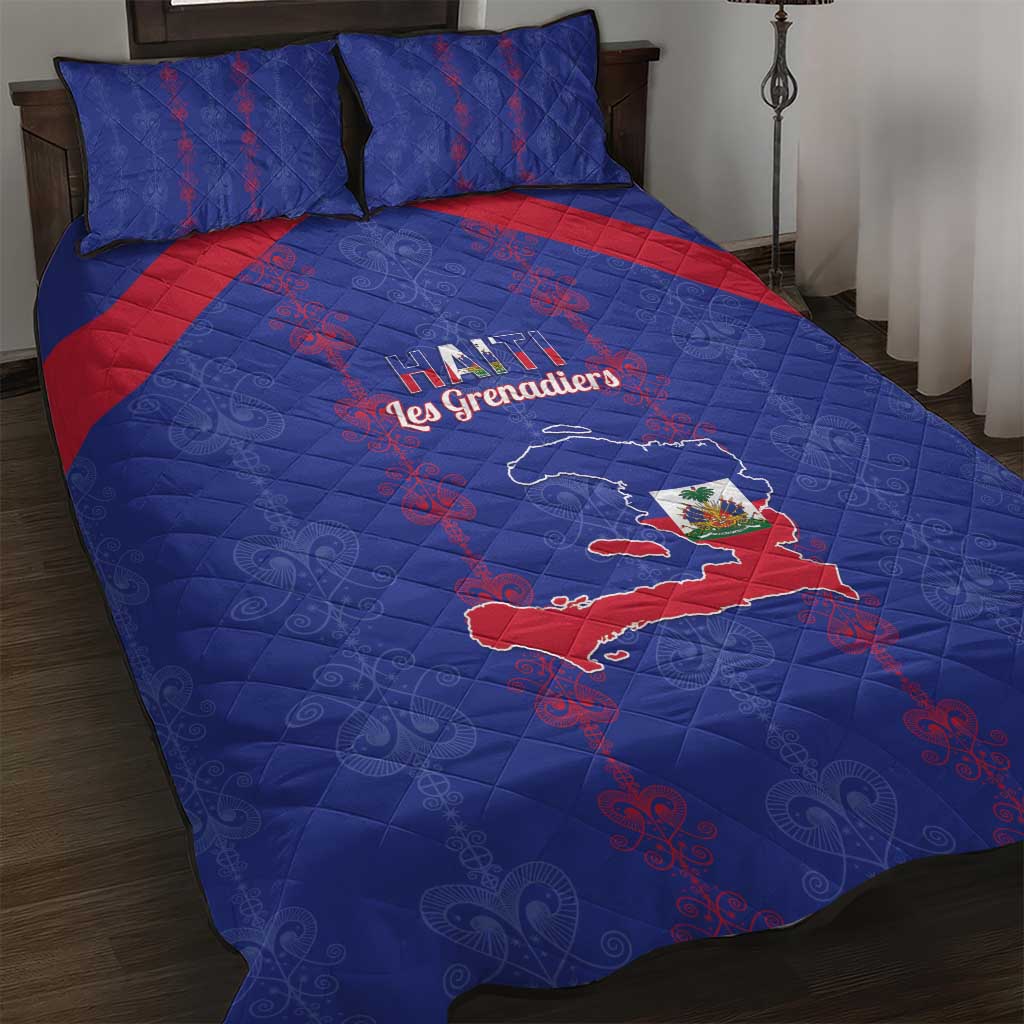 Haiti Football Quilt Bed Set Les Grenadiers Veve Vodou Blue - Wonder Print Shop