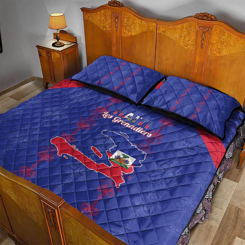 Haiti Football Quilt Bed Set Les Grenadiers Veve Vodou Blue - Wonder Print Shop