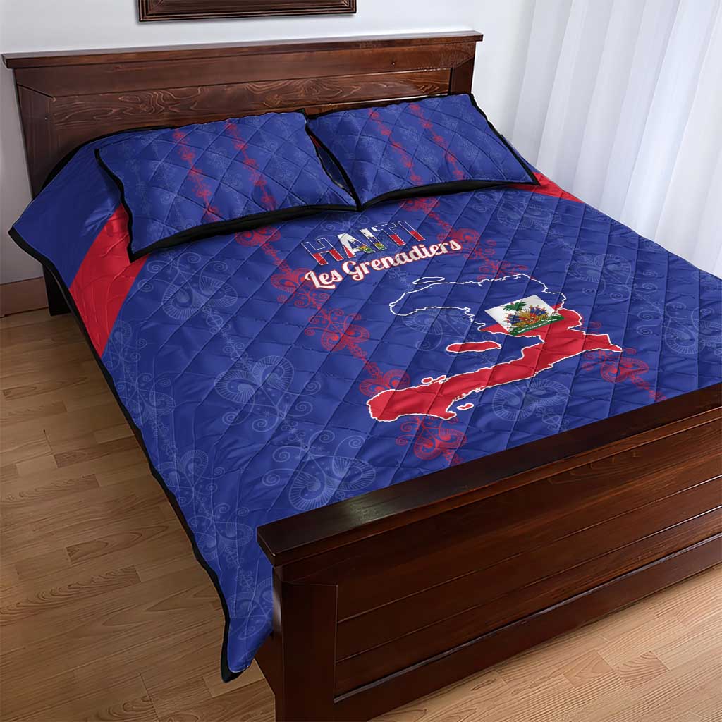 Haiti Football Quilt Bed Set Les Grenadiers Veve Vodou Blue - Wonder Print Shop
