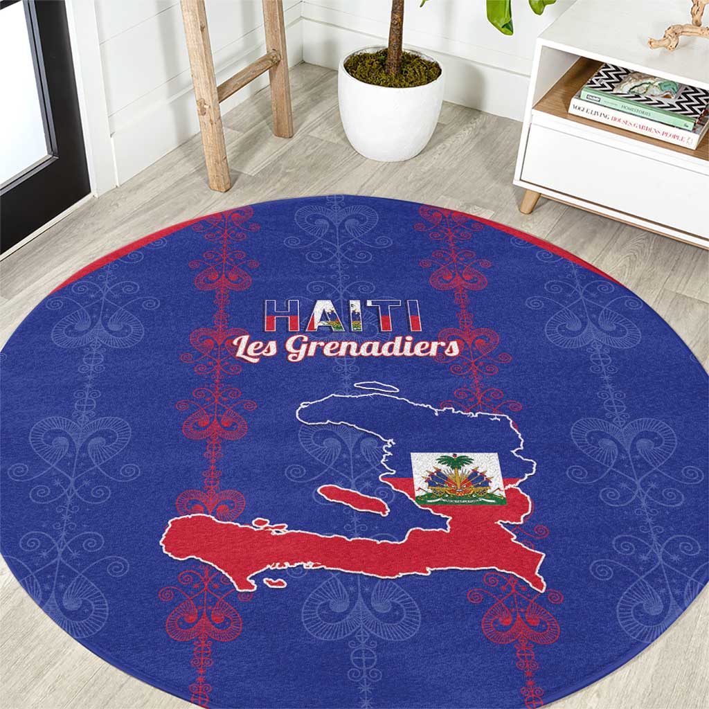 Haiti Football Round Carpet Les Grenadiers Veve Vodou Blue - Wonder Print Shop