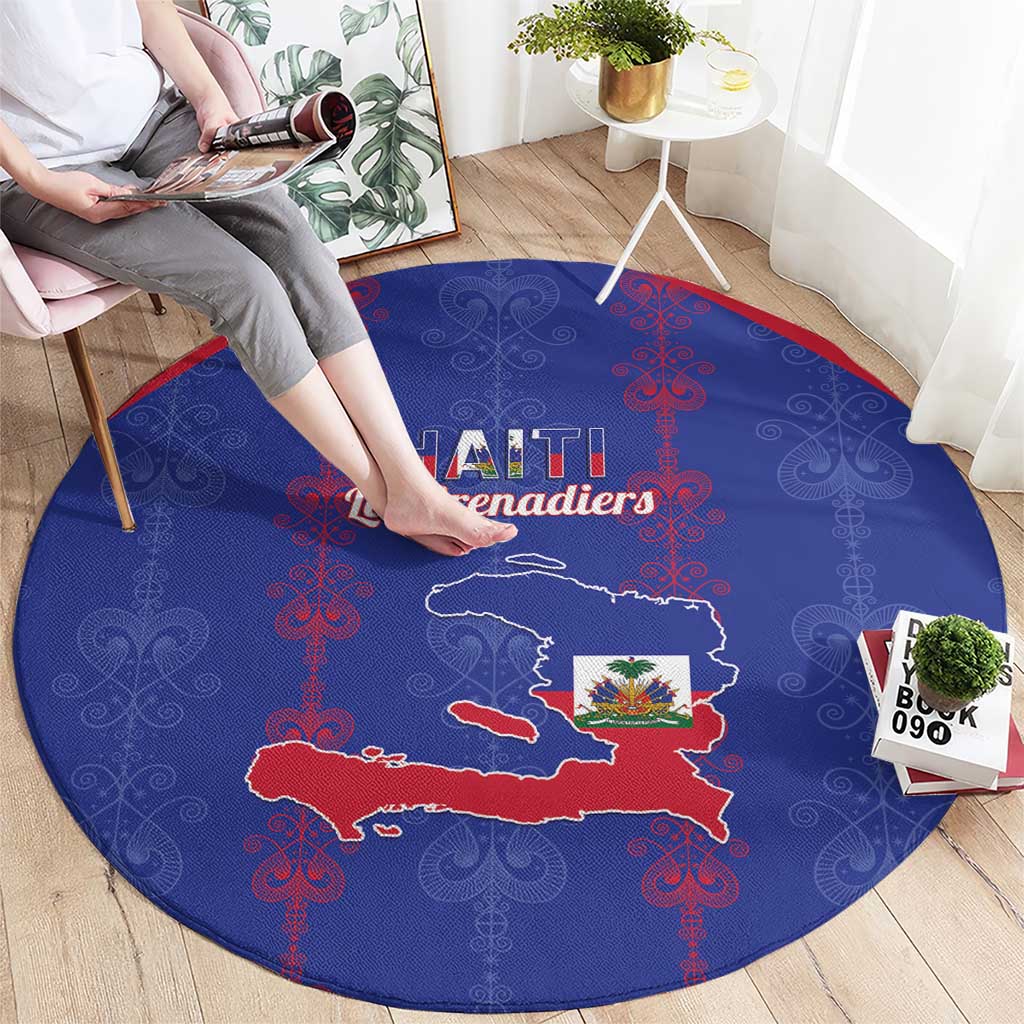 Haiti Football Round Carpet Les Grenadiers Veve Vodou Blue - Wonder Print Shop