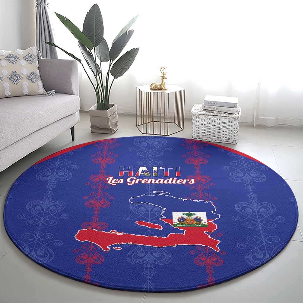 Haiti Football Round Carpet Les Grenadiers Veve Vodou Blue - Wonder Print Shop