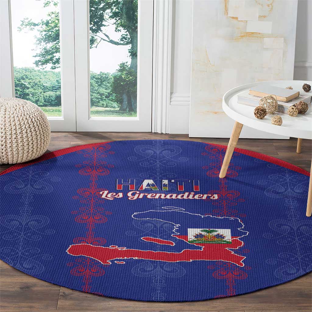Haiti Football Round Carpet Les Grenadiers Veve Vodou Blue - Wonder Print Shop