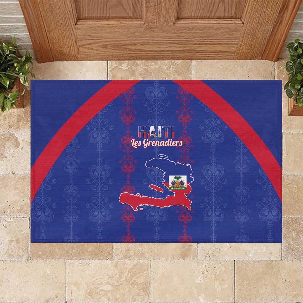 Haiti Football Rubber Doormat Les Grenadiers Veve Vodou Blue - Wonder Print Shop