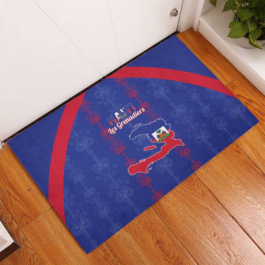 Haiti Football Rubber Doormat Les Grenadiers Veve Vodou Blue - Wonder Print Shop