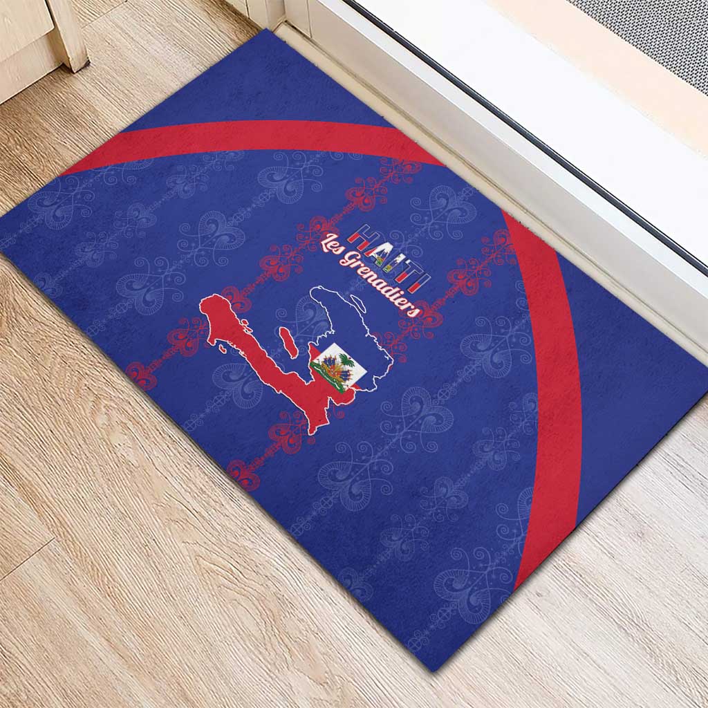 Haiti Football Rubber Doormat Les Grenadiers Veve Vodou Blue - Wonder Print Shop